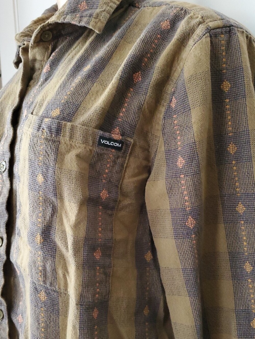 Volcom Olive and Brown Plaid Cropped Button-Down Shirt - Picture 2 of 6